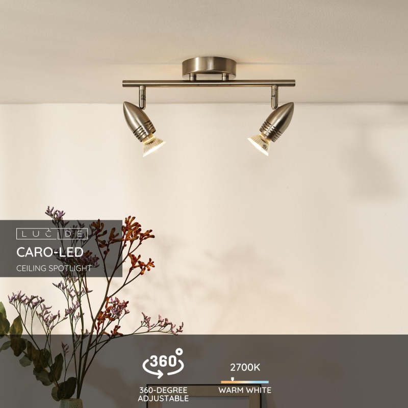 Lucide CARO-LED - Stropné bodové svietidlo - LED - GU10 - 2x5W 2700K - Satin Chrome